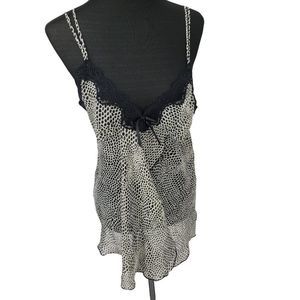 Delicates Women's Double Strap White Black Dotted Lace‎ Trim Nightie